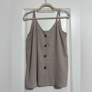 Taupe Button-Front Spaghetti Strap Dress